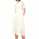 Ivory Lace Short-Sleeve Midi Dress