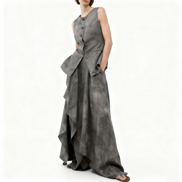 Grey Sleeveless Asymmetric Maxi Dress