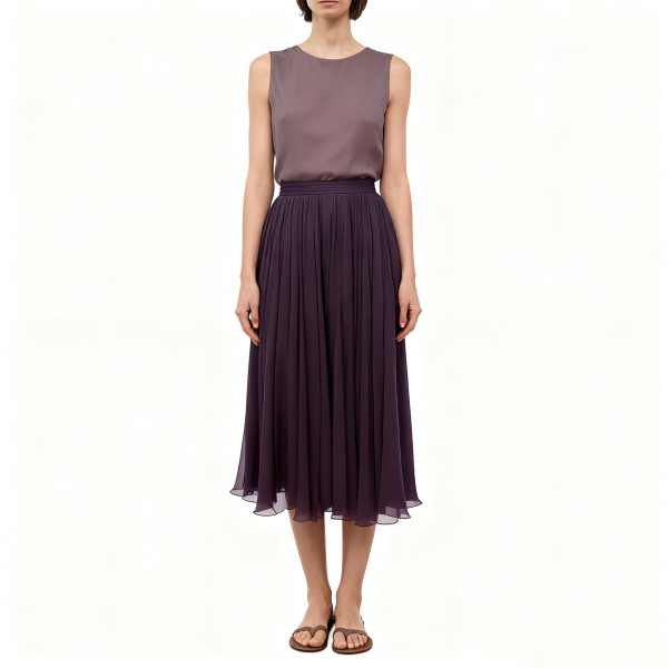 Mauve Sleeveless Top & Pleated Midi Skirt Set