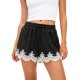 Black Lace Shorts with White Scalloped Trim & Drawstring Waist