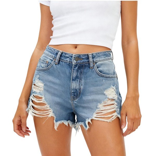 Distressed Light Blue Denim Shorts with Ripped Hem