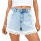 Light Blue Denim Shorts with White Lace Trim