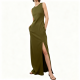 Olive Green Sleeveless Maxi Dress with Side Slit